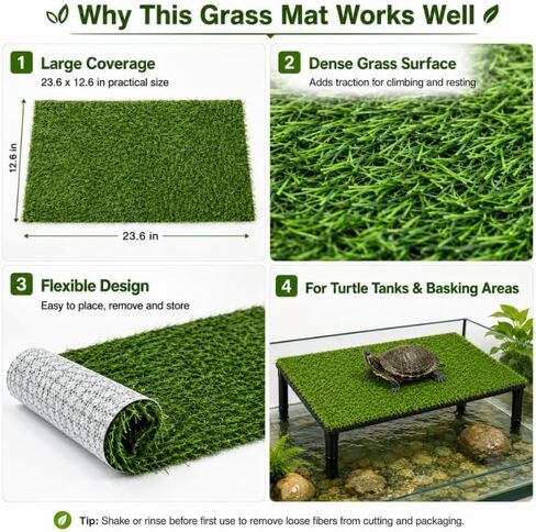 Artificial Grass Mat for Reptile Habitats, 23.6 x 12.6 in Replacement Grass Pad for Turtle Basking Platforms, Terrariums, Turtle Tanks, Lizards, Geckos and Snakes in Saudi Arabia