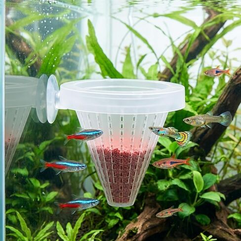 4PCS Bloodworm Feeder Aquarium Worm Feeder Cone Cup Shape Plastic Live Bloodworms Aquarium Feeders Nematode Basket-Feeder Fish Supplies with Suckers for Fish Tank in Saudi Arabia