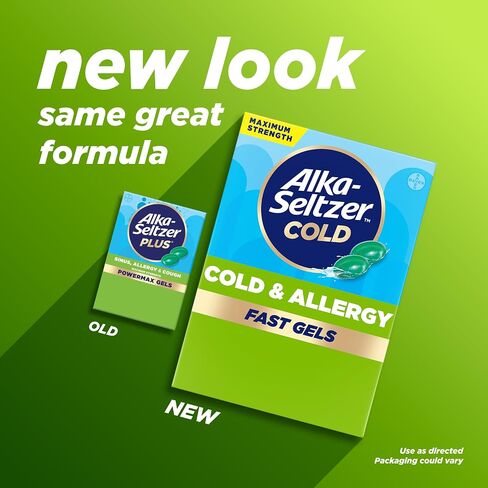 Alka-Seltzer Plus Maximum Strength Power Max Sinus, Allergy and Cough Medicine for Adults and Children 12 Years and Older - Relieves Symptoms from Allergies, Colds or Hay Fever, 24 Count in Kuwait