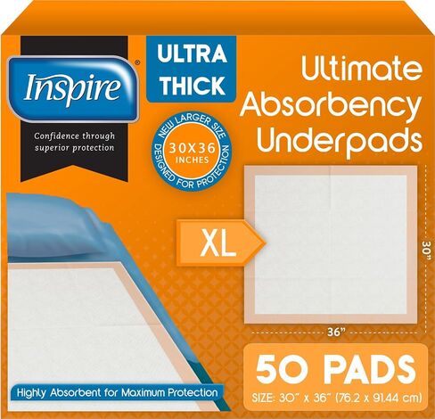 وسائد سرير Inspire XL مقاس 30 × 36 فائقة الامتصاص 100 جرام لسلس البول (50) in Kuwait