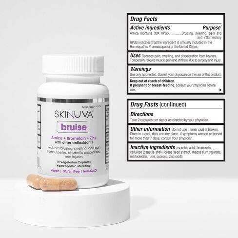 Skinuva® Bruise, Arnica + Bromelain + Zinc Supplement for Bruising and Swelling, Homeopathic Bruise Remedy - 14 Capsules (7 Day Treatment) in Kuwait