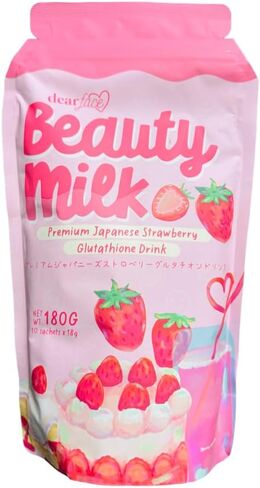 Dear Face Beauty Milk Japanese Collagen STRAWBERRY Drink - 50,000mg Hydrolyzed Collagen, 6.3 Ounce (Pack of 1) in Kuwait