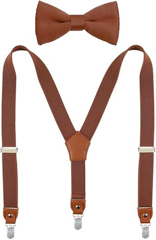 Suspenders for Boys Men's & Bow Tie Set Adjustable with Strong Clips in Kuwait