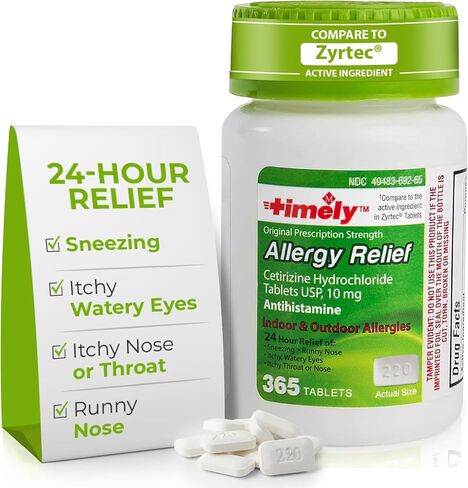 TIME-CAP LABS, INC. Timely Cetirizine HCl 10 Mg 365Ct – Fast & Reliable Allergy Medication – Allergy Relief with National Brand Equivalency – Easy to Swallow Cetirizine 10 Mg – Allergy Medication in Kuwait