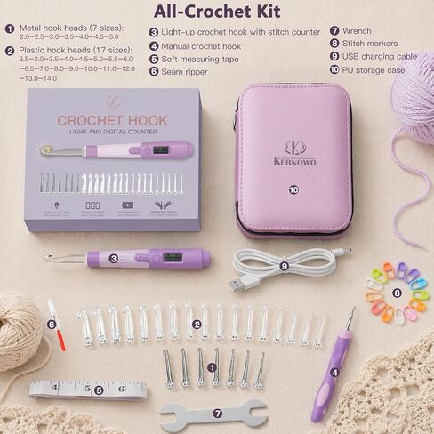 Counting Crochet Hook Set with Light -Crochet Kit for Beginners, 2.0~14.0mm in Saudi Arabia