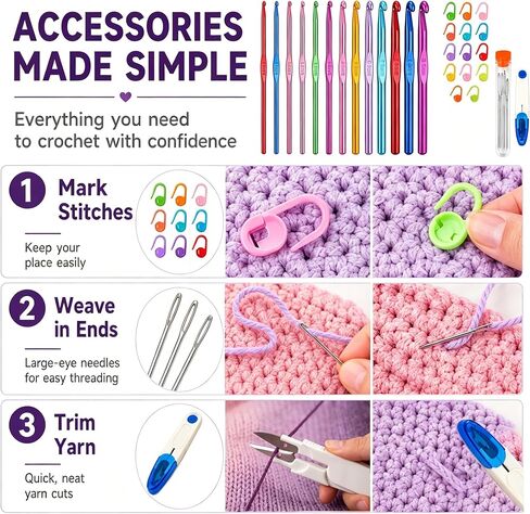 Bofoho 14 Sizes Aluminum Crochet Hook Set for Beginners, 2mm(B)-10mm(N) in Kuwait