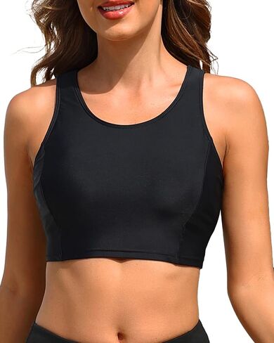 Tempt Me Women Sports Bra Swimsuit Top High Neck Bikini Top Racerback Swim Crop Top Padded Bathing Suits Top in Saudi Arabia