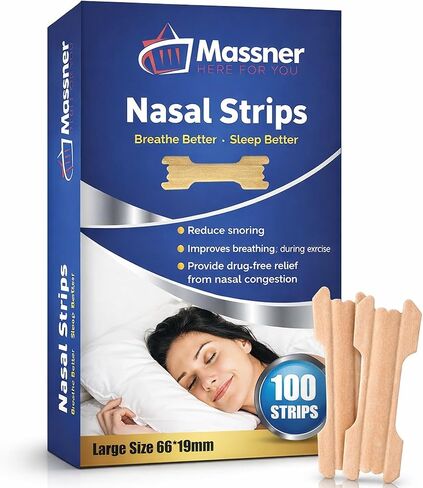Massner Nasal Strips for Snoring, Large 100 Pack - Extra Strength Anti Snoring Solution for Men, Women - Clears Air Way to Breathe Better - Sleep Right, Snore Less - Stuffy Nose Relief for Congestion in Kuwait
