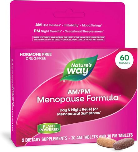 Nature's Way AM/ PM Menopause and Hot Flash Relief*, Hormone-Free Formulas Including Black Cohosh, L-theanine and Valerian, 60 Tablets in Kuwait