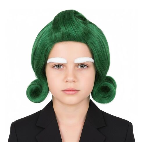 Boys Short Green Wavy Wig with White Eyebrow Set Halloween Character Costume Wig (Green) in Kuwait