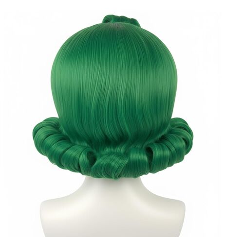 Boys Short Green Wavy Wig with White Eyebrow Set Halloween Character Costume Wig (Green) in Kuwait