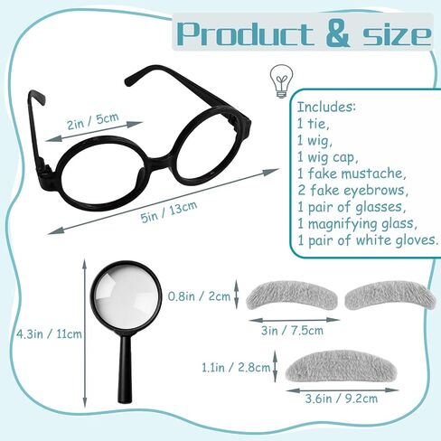 Rrshnsgv 10 PCS Old Man Mad Scientist Wig Set,Dressing up Grandpa Costume,Crazy Physicist Wig Costume for Cosplay Party,Stage Performance in Saudi Arabia