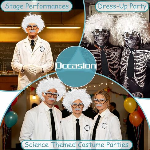 Rrshnsgv 10 PCS Old Man Mad Scientist Wig Set,Dressing up Grandpa Costume,Crazy Physicist Wig Costume for Cosplay Party,Stage Performance in Saudi Arabia