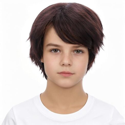 Kids Short Brown Wig Boys Brown Wigs Short Straight Wig for Boys Child Daily Halloween Costume Synthetic Wigs in Kuwait
