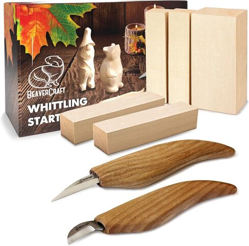 BeaverCraft Wood Carving Kit for Beginners S16 – Whittling Knives Sloyd, Chip Wood Carving Knife, Basswood Blocks for Carvers - Whittling Tools Set in Saudi Arabia
