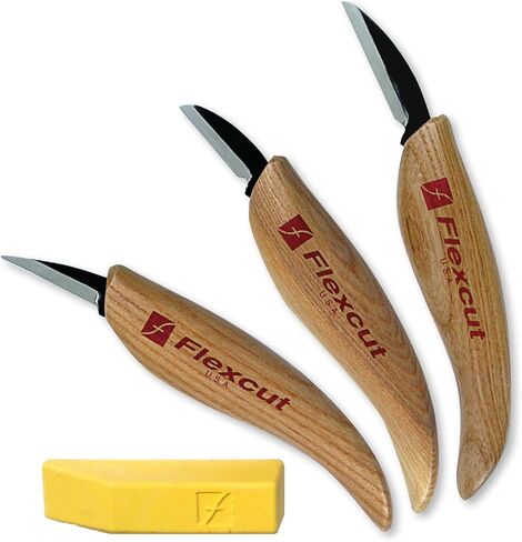 Flexcut Whittler’s Knife Kit (KN300) 2-Piece Set with KN13 & KN27 High-Carbon Steel Blades, Ergonomic Ash Wood Handles, Gold Polishing Compound, 5.2 oz, Made in USA in Saudi Arabia
