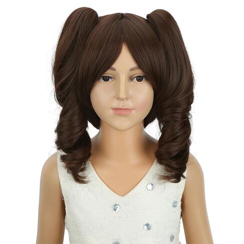 Girls Wine Red Two Ponytail Wig Kids Short Wine Red Wavy Curly Wig with Bangs Heat Resistant Synthetic Wigs with Wigs Cap in Saudi Arabia