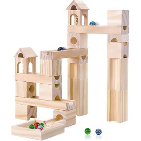Wooden Marble Run for Kids Ages 4-8 – 80 Pieces Marble Rush Track Maze Construction Toy, STEM Building Blocks, Educational Gift for Boys & Girls in Kuwait