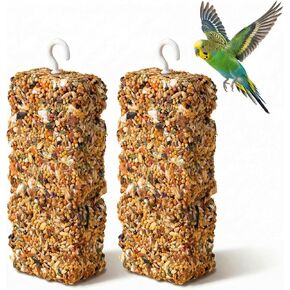 2 PCS Natural Bird Grain Treat Sticks, Blend Foraging Toys for Stress Relief, Metal Hook, for Budgies, Cockatiels, Lovebirds, Conures, Parakeets, Small to Medium Birds in Kuwait
