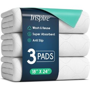 Inspire Washable and Reusable Incontinence Chair or Bed Pads | 3 Pack Waterproof Mattress Pad Chucks Pads | Reusable Bed Pads Washable Waterproof Chux Pads | Pee Pads for Adults Use As Pet Pad in Saudi Arabia