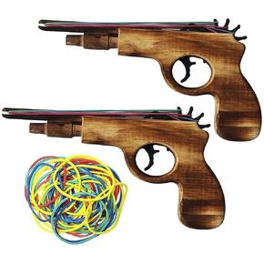 2 Pcs Wooden Rubber Band Gun Kids Outdoor Toy with 100 Rubber Bands 9 Inches Length (Log Color) in Saudi Arabia