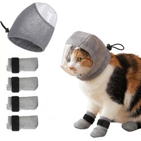 Cat Muzzle Adjustable Anti-Bite Head Cover Breathable Cat Grooming Helmet Mask Kitten Gloves Mesh Prevent Protectors Pet Anti-Scratch Claw Boots for Cutting Nail Trimming Bathing Injections in Kuwait