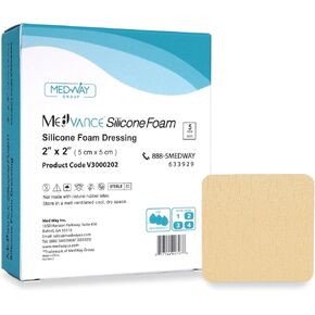 MedVance Silicone Foam Dressing - Waterproof Silicone Adhesive Foam Dressing - Easy Apply & Remove Wound Bandages - Dressings for Pressure Sores, & More - (4" x 5" Absorbent Bandage) in Saudi Arabia