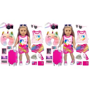 XFEYUE 23 Pcs American 18" Doll Clothes and Accessories Travel Set（No Doll in Kuwait