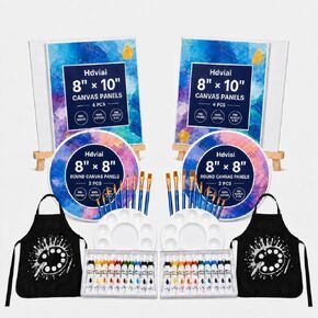 10 Set Canvas Painting Kit, 8 x 10In Canvas Boards with Easels, 12 Color Acrylic Paints, Brushes, Palettes, Art Supplies for Beginners – Paint and Sip Kit for Adults, Couples Painting Kit Date Night in Kuwait