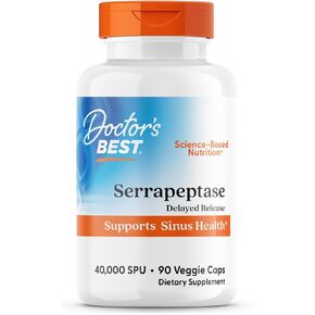 Doctor's Best Serrapeptase, Non-GMO, Vegan, Gluten Free, Supports Healthy Sinuses, 40,000 SPU, 90 Count (Pack of 1) in Saudi Arabia