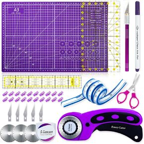 Nicecho Rotary Cutter Set,Sewing Quilting Supplies,45mm Fabric Cutters,A3 Cutting Mat for Sewing,Acrylic Rulers,Scissors,Exacto Knife,Clips,Beginners Sewing Accessories,Fabric Cutter Kit in Kuwait