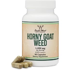 Horny Goat Weed for Men and Women - No Fillers (Max Strength Epimedium Std. to 20% Icariins) 1,000mg per Serving, 90 Capsules (Male Enhancing Supplement) Manufactured in The USA by Double Wood in Saudi Arabia