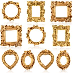 10 Pcs Gold Mini Picture Frames, Small Vintage Resin Antique Picture Frame Baroque Ornate Tiny Frames for DIY Wall Home Wedding Decor Jewelry Display, Without Glass or Backing in Kuwait