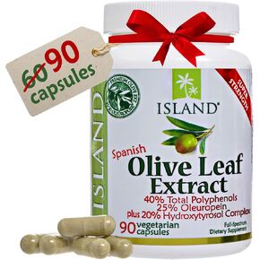 Island Nutrition, Olive Leaf Extract Capsules – 25% Oleuropein (40% Total Polyphenols), Plus 20% Hydroxytyrosol Complex – 100% Grown & Extracted in Spain (90 caps), Real European Olive Leaf Extract in Saudi Arabia