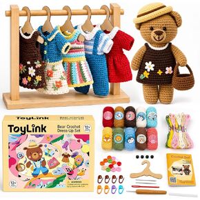 Toylink Crochet Kit for Beginners, DIY Crochet Bear Dress Up Kit with 5 Outfits, Wooden Hangers, Yarn, Crochet Hook & Step-by-Step Tutorials, Handmade Craft Kit for Adults and Kids in Saudi Arabia