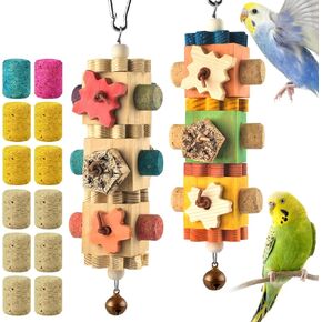 DBNESS 2 PCS Bird Toys, 10in Wooden Parrot Chew Toy with 12 Cork Stoppers Grinding & Boredom Relief Rotating Multicolored Foraging Toy for Parakeet Budgie Lovebird Cockatiel Conures in Saudi Arabia