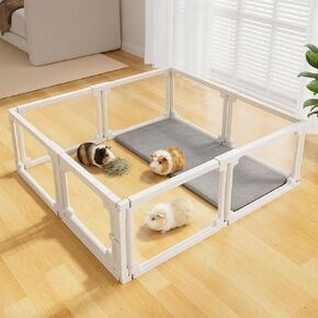 BUCATSTATE Acrylic Guinea Pig Cages for 2, 15.5 sq ft Guinea Pigs Playpen with Door, Clear Rabbit Playpen Indoor for Pigges, Hedgehogs, Quail, Chickens (47" L x 47" W x 16" H, 8 Panels) in Saudi Arabia