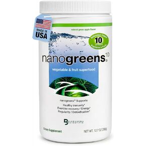 Biopharma Scientific NanoGreens : Greens Superfood Fruit & Vegetable Powder Smoothie Mix for Digestive Health & Immunity with Spirulina, Chlorella, Kale, Spinach, Plant Based Enzymes, Natural Green Apple Flavor, 30 Servings in Saudi Arabia