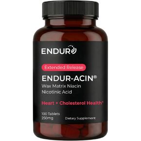 منتجات التحمل ENDUR-ACIN 250 ملغ من النياسين - إصدار ممتد لامتصاص مثالي وفيتامين ب-3 منخفض التدفق، 200 قرص - غير معدّل وراثيًا، نباتي، شركة خالية من الغلوتين in Kuwait