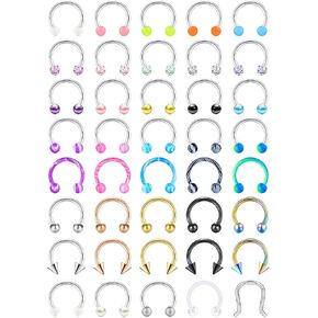 Mayhoop 16G 20Pcs Surgical Steel Nose Rings Septum Rings Captive Bead Rings Horseshoe Piercing Jewelry Cartilage Helix Daith Tragus Earring Hoop Lip Hinged Seamless Nose Hoop Ring for Women Men in Saudi Arabia