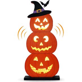 Halloween Decorations LED Lights Halloween Block Wooden Pumpkin Lights Up Decor Farmhouse Rustic Sign for Table Centerpieces, Home, Tabletop Tiered Tray, Mantle in Kuwait