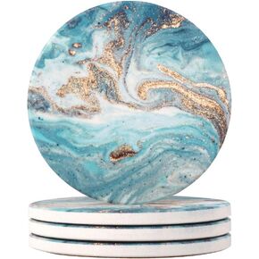 Lahome Forest Pattern Coasters - Round Drinks Absorbent Stone Coaster Set With Ceramic Stone and Cork Base for Kinds of Mugs and Cups (Forest, 4) in Saudi Arabia