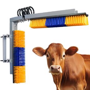 Livestock Scratch Brush With Spring Iron Holder，Animal Back Scratching Brush Including 2pcs goat brushes, 4 stands and accessories For Cow,Cattle,Sheep, Horses,Pigs，Massage Grooming Tool（Yellow） in Kuwait