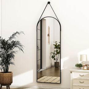 16"x48"Arched Mirror with Hanging Leather Strap Full Length Mirror Aluminum Frame Wall-Mounted Arch Mirror Hanging Mirrors for Bathroom Vanity Living Room Bedroom Entryway Decor in Saudi Arabia