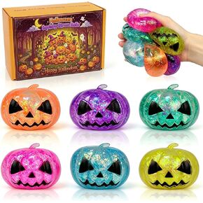 Pinkiwine 6 Pack Halloween Pumpkin Squishy Stress Balls Toys for Kids Halloween Party Favors Halloween Treat Bags Gifts Stress Relief in Kuwait