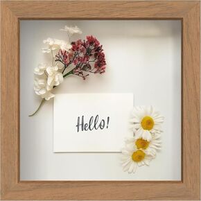 FrameWorks 8" x 8" Golden Oak Wooden Shadow Box Frame – Display Case with Soft Felt Back, Memory Box with Tempered Glass, Display Box with Elegant White Ball Push Pins, Wooden Flower Box in Saudi Arabia