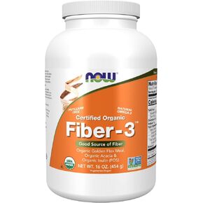 NOW Supplements, Fiber-3, Certified Organic, Non-GMO Project Verified, Psyllium Free, with Organic Golden Flax Meal, Acacia & Inulin, 16-Ounce in Saudi Arabia