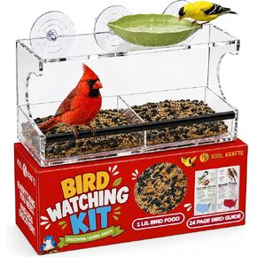 Kool Krafts Window Bird Feeder Kit for Kids & Families – Includes 1 lb USA Made Bird Food, 24-Page Educational Bird Guide Booklet, Removable Tray & Water Cup in Kuwait