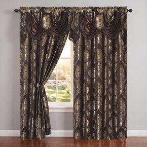 GOHD Luxe Love. Jacquard Window Curtain Panel Drape with Attached Fancy Valance. 2pcs Set. (Sand, 96" Drop x 54" Wide with 18" Valance x 2pcs) in Saudi Arabia