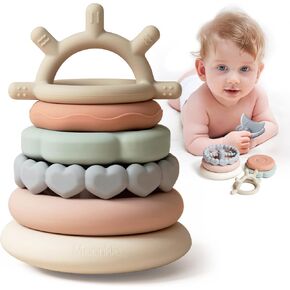 Moonkie Stacks of Circles Soft Teething Toy | Educational Learning Baby Toy | Stacking Ring Toys for Babies Boy and Girl | 7 Piece Teethers Set in Kuwait